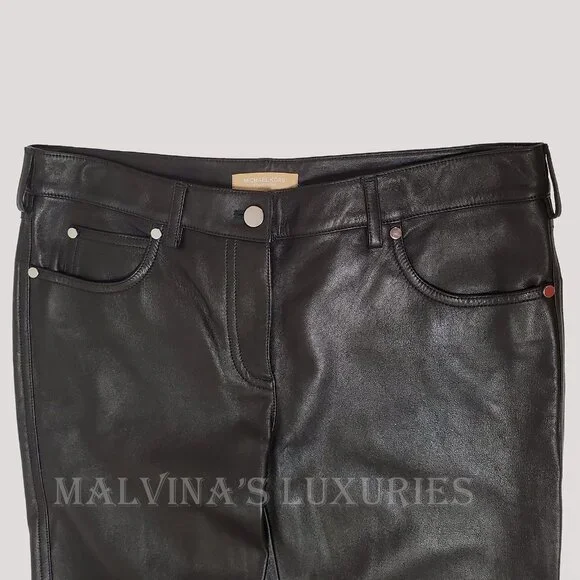 MICHAEL KORS COLLECTION PANTS BLACK LEATHER STRAIGHT LEG PANELED sz 4